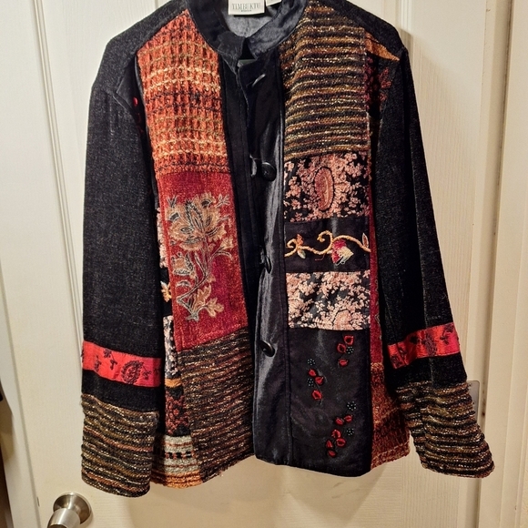 Timbuktu Station Black Red Patchwork Vintage Jacket - Picture 1 of 7